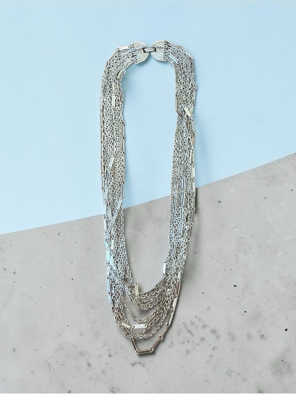 Vintage Sarah Coventry "Silvery Cascade" Multi-Strand Silver Tone Necklace